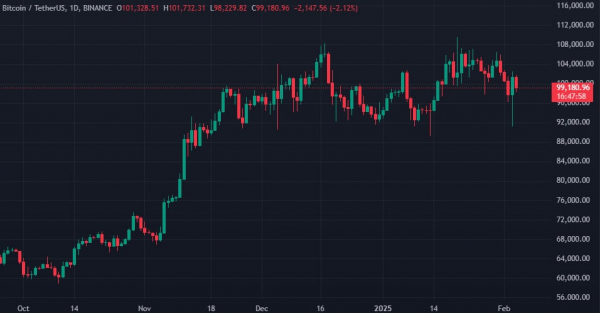 Биткоин поднимался до $102 500 после отложения пошлин США на импорт из Канады и Мексики