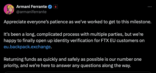Рюкзак открывает процесс претензий для бывших пользователей FTX EU
