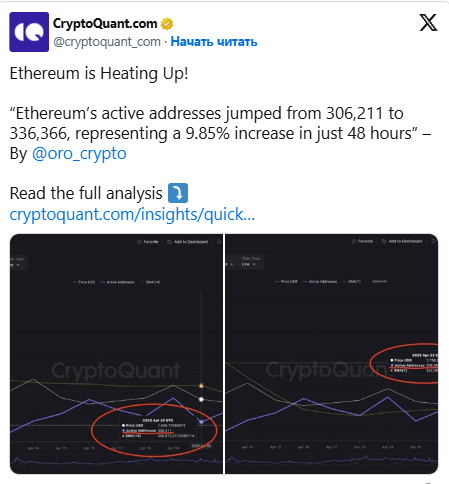 
                    За двое суток количество активных адресов в сети Ethereum выросло на 10%                