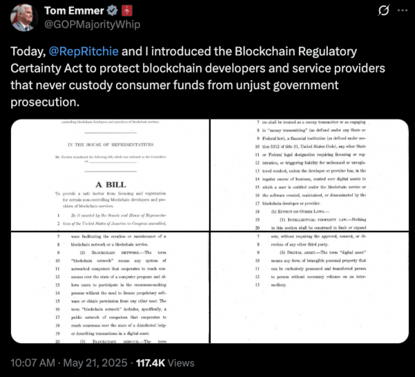 Законодатель США вновь вновь законопроект на фоне отдача от криптовалюты Трампа