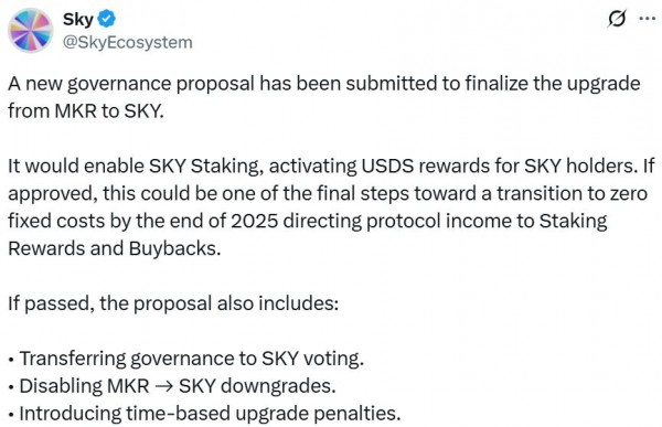 Sky Pitches Ousting Maker Token, позволяя вытащить, завершить обновление