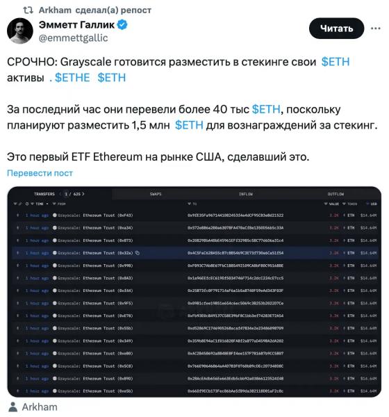 Grayscale готовится к стекингу Ethereum на фоне изменения позиции SEC Grayscale готовится к стекингу Ethereum на фоне изменения позиции SEC