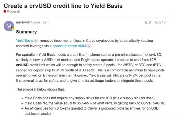 Curve DAO одобрила кредитную линию на&nbsp;$60&nbsp;млн в&nbsp;crvUSD для&nbsp;нового протокола Yield Basis