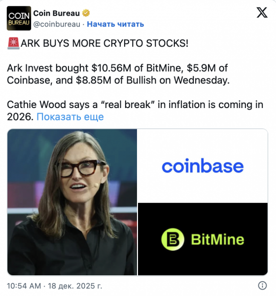 Убытки BitMine от Ethereum и новые инвестиции Ark Invest Убытки BitMine от Ethereum и новые инвестиции Ark Invest