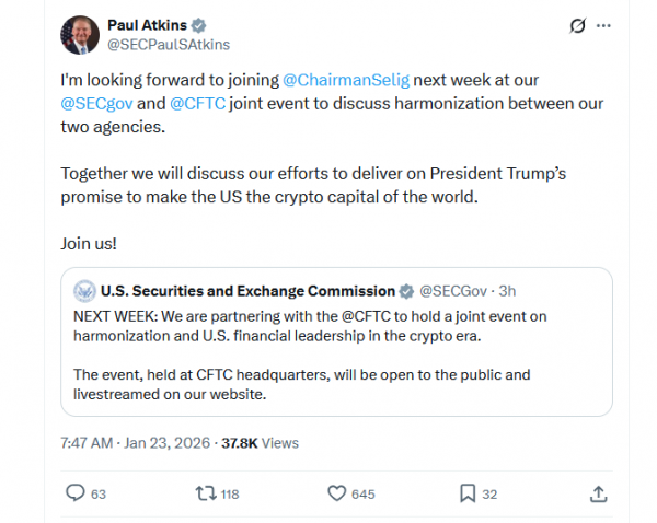 SEC и CFTC проведут обсуждение по гармонизации надзора за криптовалютами