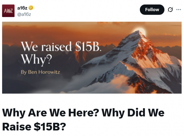 A16z привлекает 15 миллиардов долларов, заявляя, что криптовалюта имеет решающее значение для сохранения доминирования США