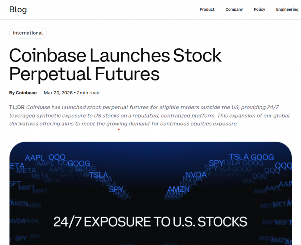 Coinbase запускает бессрочные фьючерсы на акции для трейдеров из-за пределов США