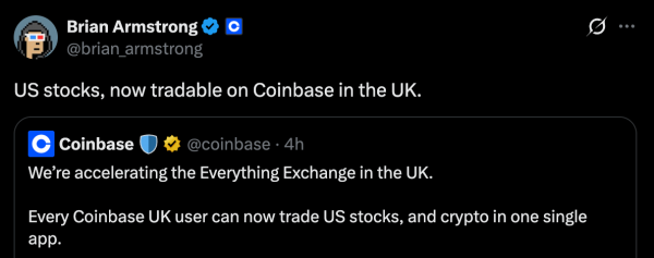 Coinbase предоставляет британским пользователям доступ к почти 4 000 американских акций в одном приложении